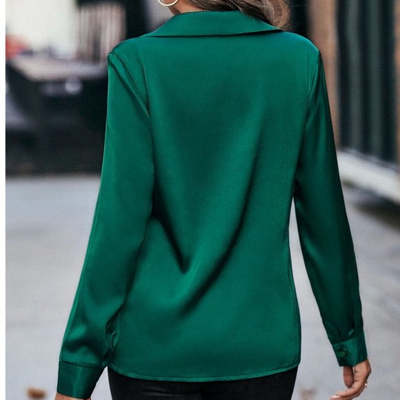 Emerald Satin Sequins Pocket Shirt - Picture 2 of 9